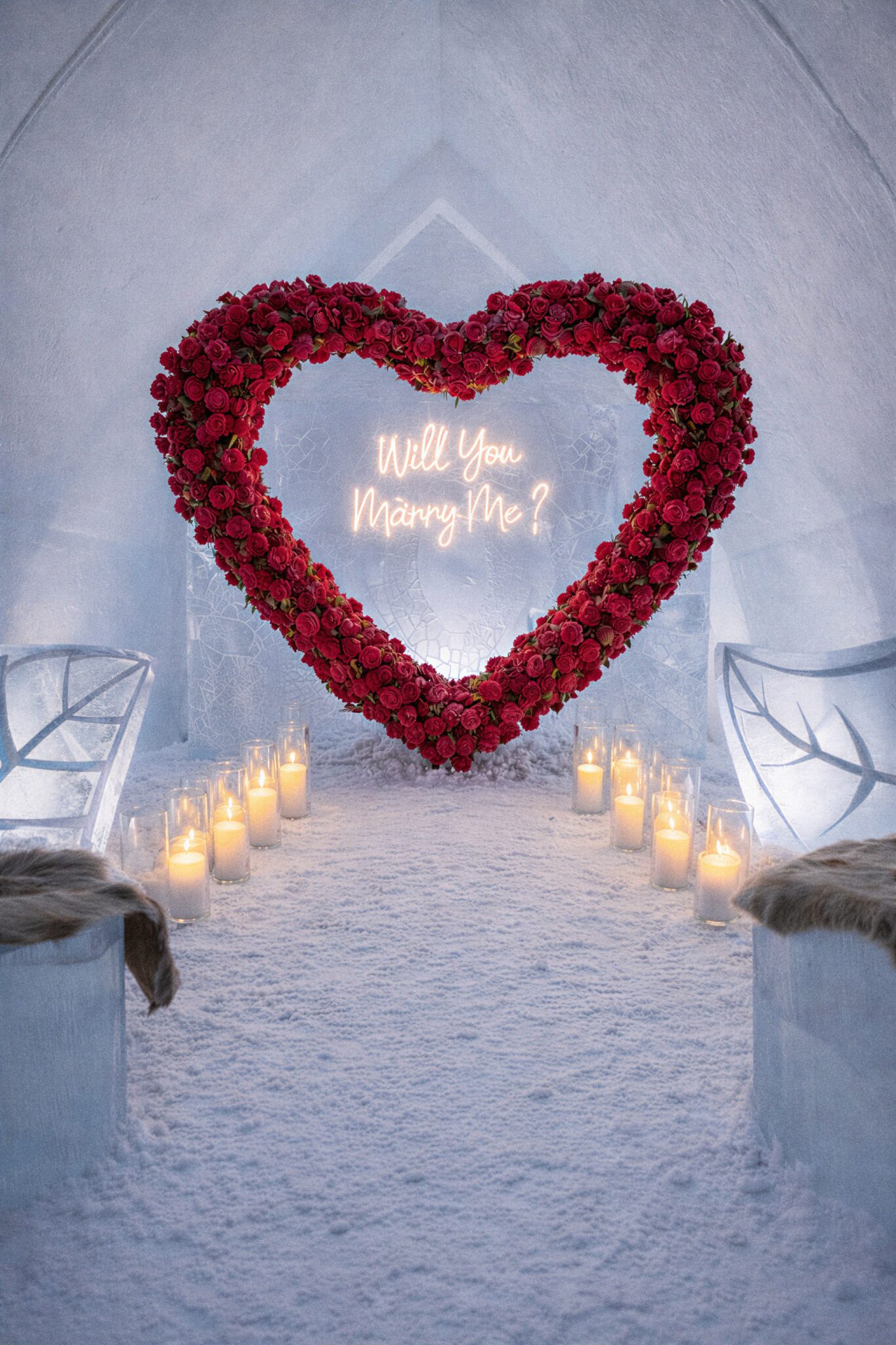 The Ice Chapel for a proposal: the hotel visit is included so the evening can continue.