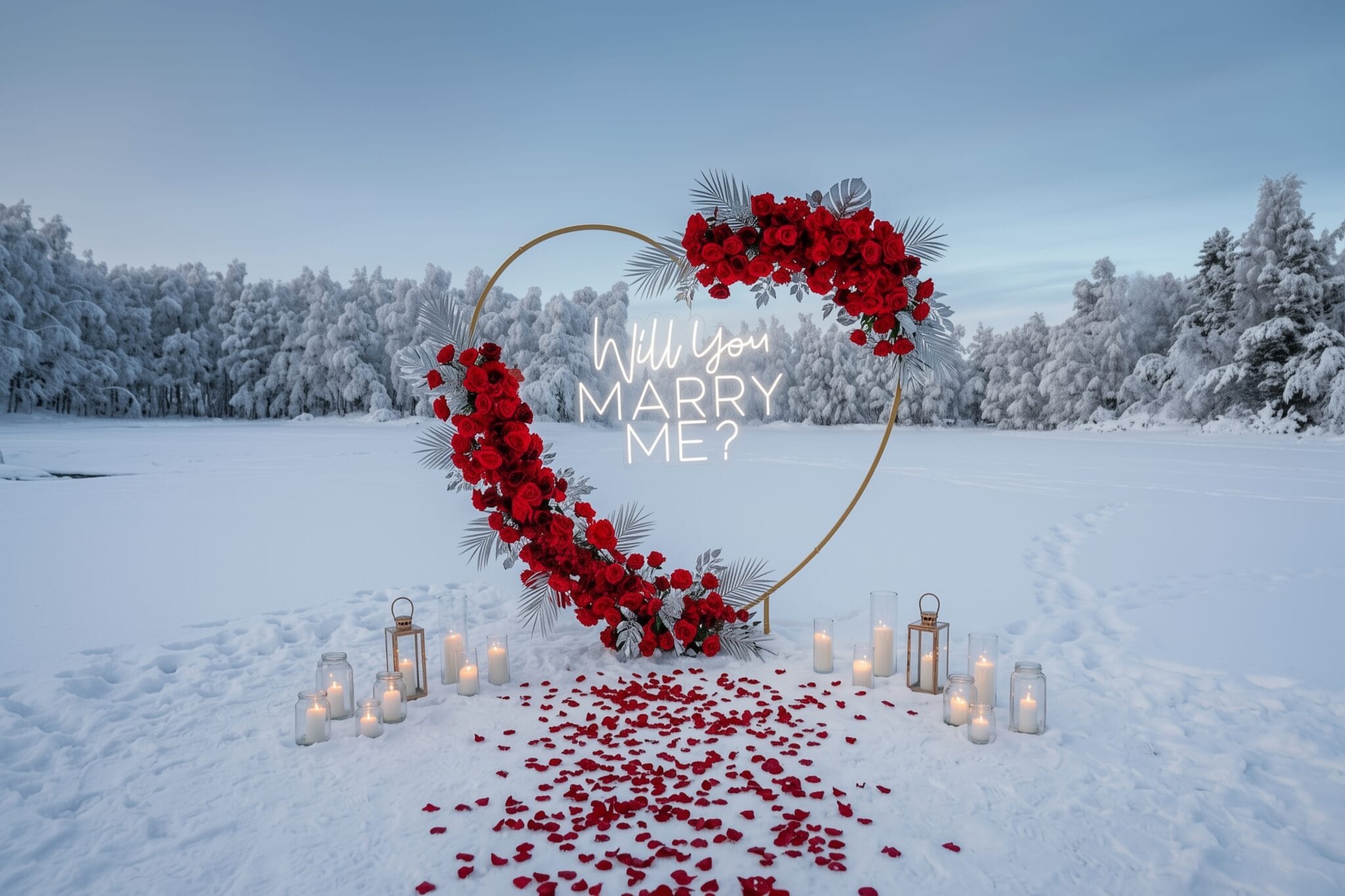 A lakeside proposal we styled at Silver Birch Resort on Lake Jyrhämäjärvi, about 20 km from Rovaniemi.